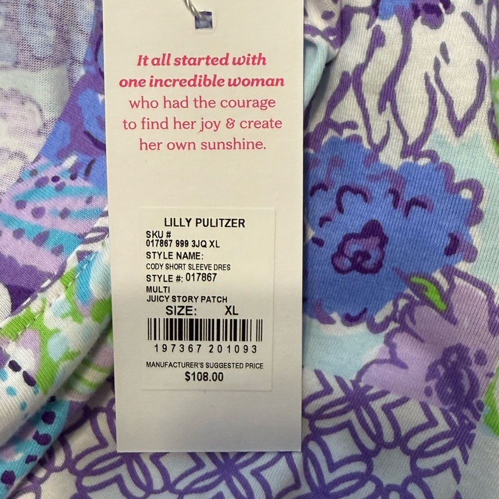 Lilly Pulitzer The Cody Mini Dress Purple Floral Print 100% Cotton NWT XL - Picture 13 of 13